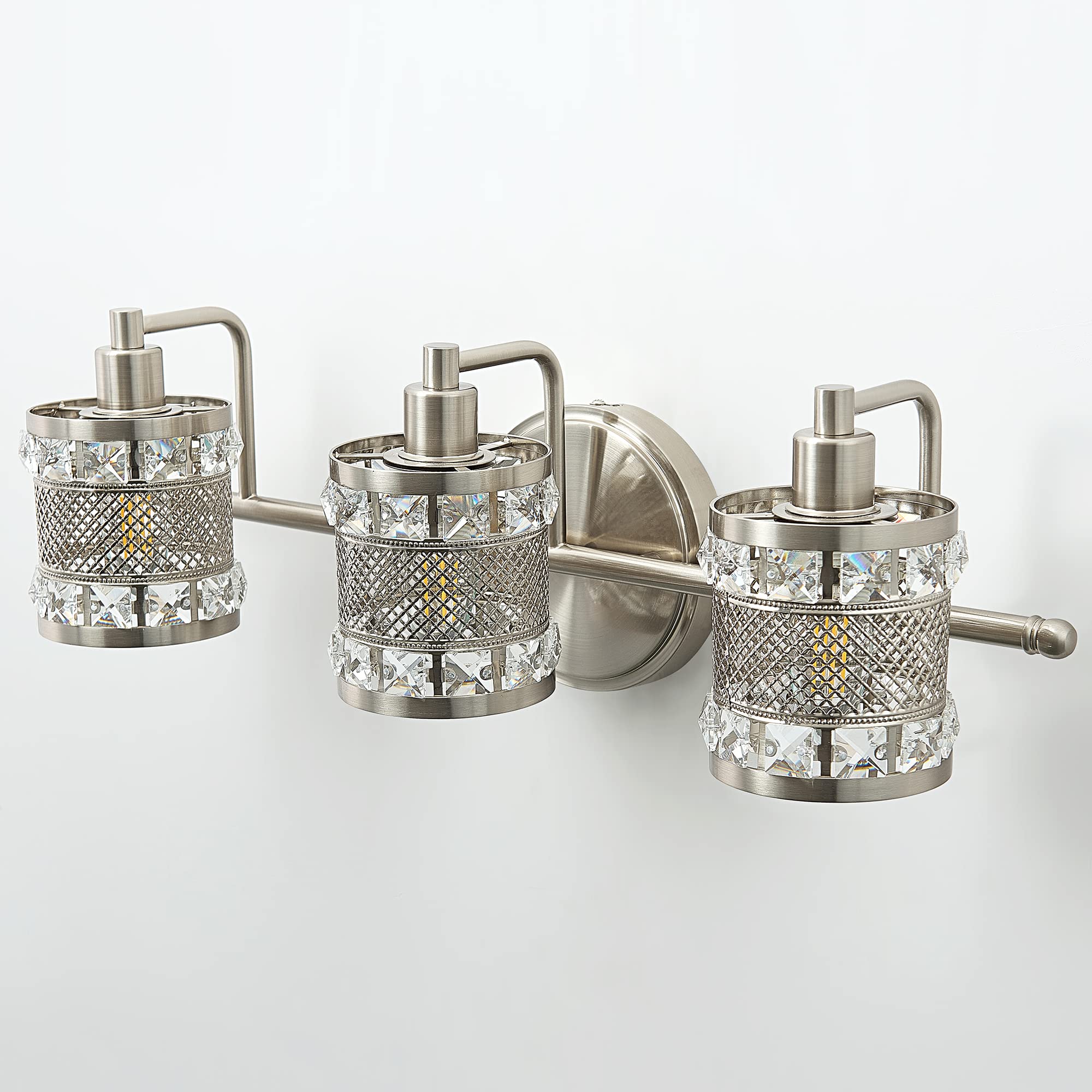 Modern Chrome Crystal Vanity Light - Bathroom Wall Sconce with Brushed Nickel Finish, Over Mirror Lighting Fixture for Bedroom, Restroom, Dining Room & Kitchen (Bulbs Not Included) - Perfect for Makeup, Shaving & Ambient Lighting