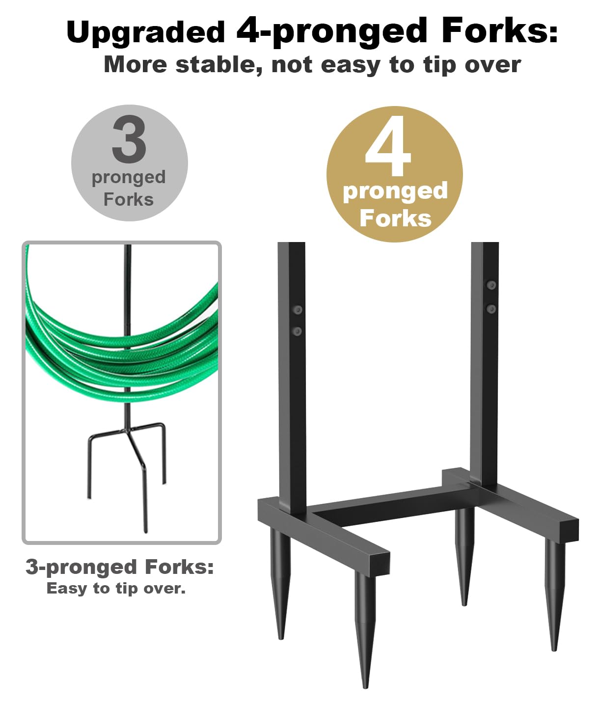 Heavy Duty Freestanding Metal Garden Hose Holder with 4 Ground Spikes - 150ft Hose Reel Stand Organizer for Lawn, Yard & Outdoor Watering - Durable Black Storage Rack (Perfect for Backyard, Garden, Patio & Garage Storage)