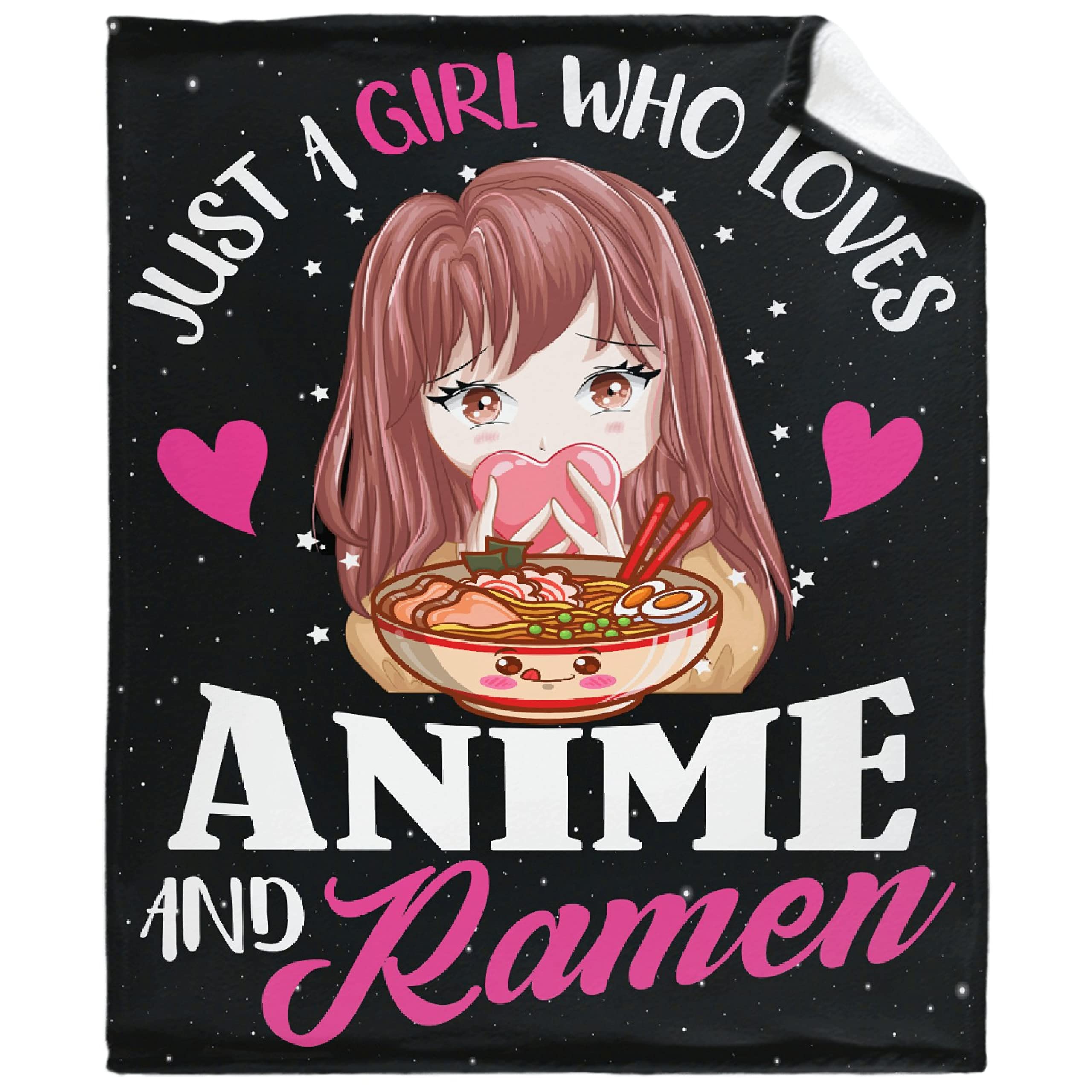 Soft Plush Anime & Ramen Fleece Throw Blanket - XL 120x90 Inch Warm Cozy Lightweight Blanket for Girls, Anime Lovers - Perfect Gift for Sofa, Bed, Couch & Family Movie Nights