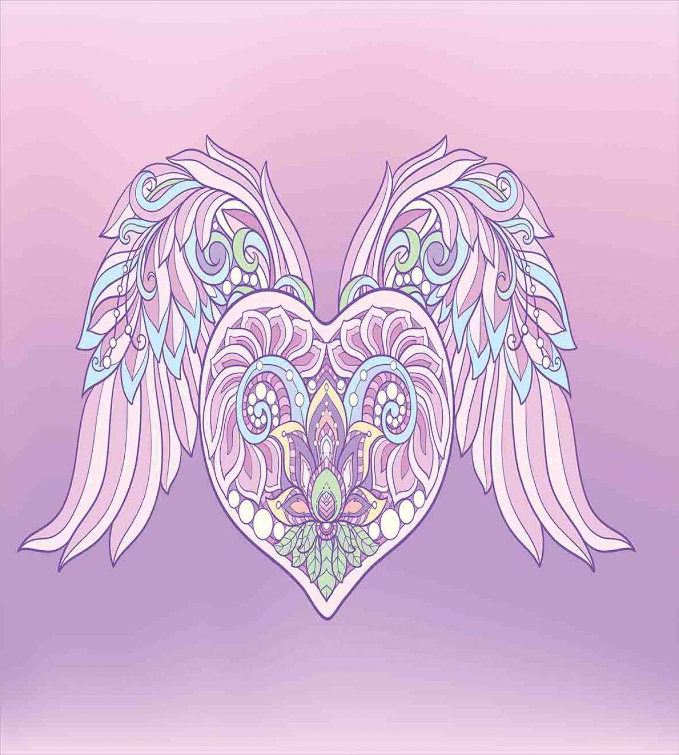 Ambesonne Angel Wings Duvet Cover Set - Ornamental Heart with Feather Wings, Bohemian Pastel Romance Bedding | King Size 3-Piece Set with Duvet Cover & 2 Pillow Shams in Pale Pink Lavender | Perfect for Master Bedroom, Guest Room & Romantic Wedding Decor