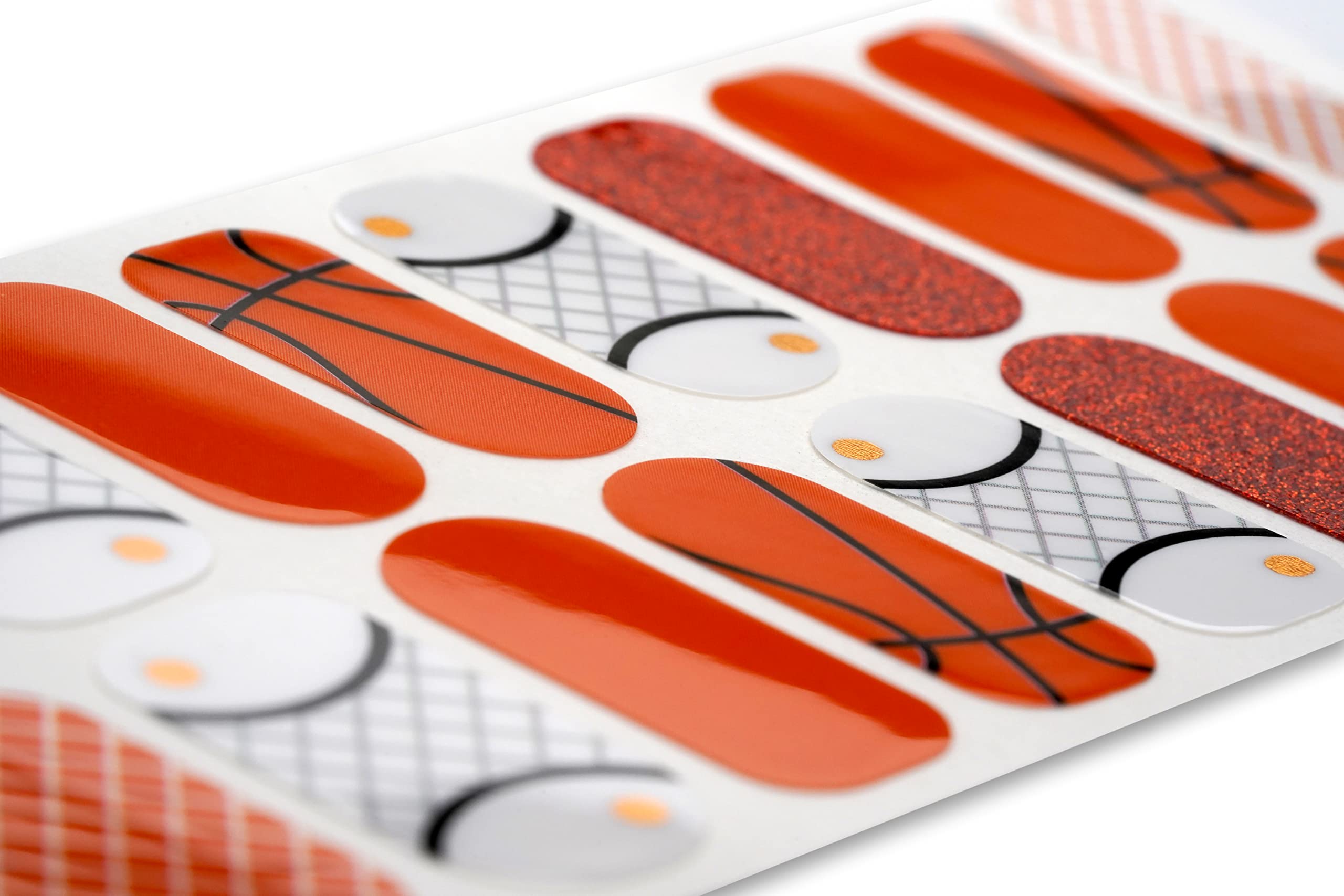 20 Exquisite Gel Nail Polish Strips with Application Accessories - No UV/LED Lamp Needed (Basketball & Orange Glitter Design) | TOUGH GIRLS Collection | Perfect for Parties, Sports Events & Everyday Wear