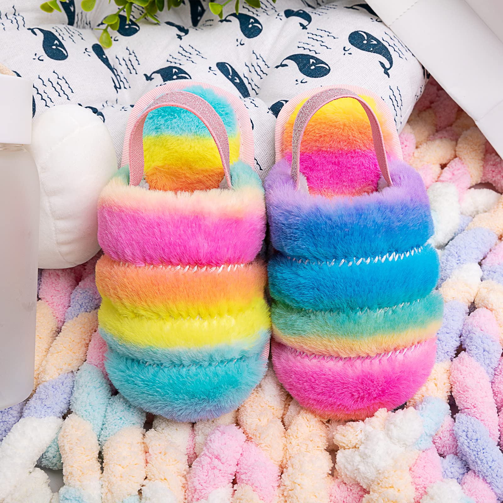 **Soft Fuzzy Kids Slippers for Boys & Girls - Cozy Open-Toe Faux Fur Slides with Adjustable Strap - Non-Slip Indoor House Shoes for Toddlers & Children - Perfect for Playtime, Lounging & Home Comfort**