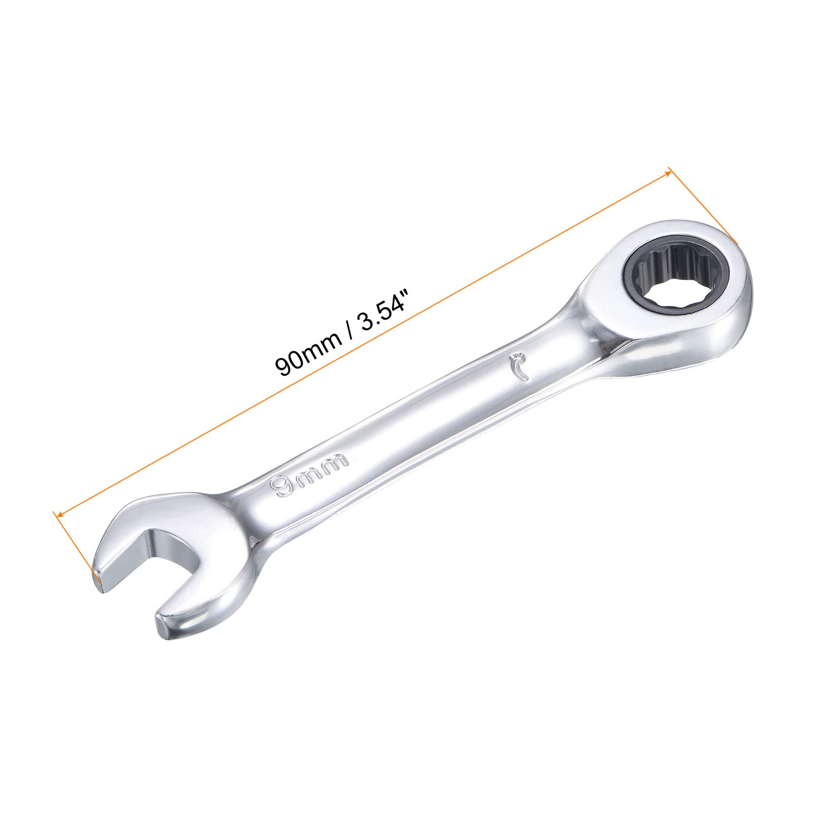 uxcell 9mm Stubby Ratcheting Combination Wrench - Metric 72-Tooth 12-Point Box End - CR-V Steel for Tight Spaces & DIY Auto Repair