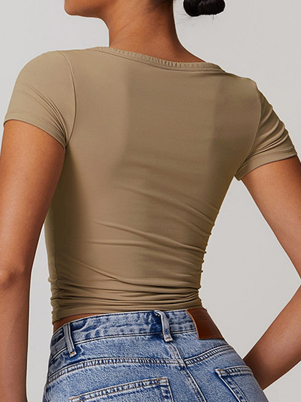 ZASUWA Women's V-Neck Quick Dry Button-Up Yoga Top - Short Sleeve Workout Shirt for Yoga, Gym & Running | Moisture Wicking & Comfortable Activewear