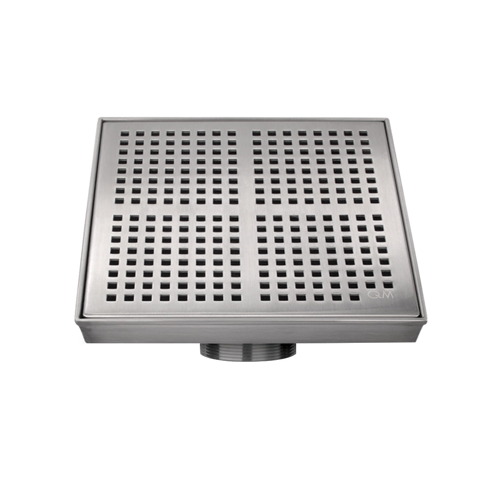 Delmar Kai Center Square Shower Drain - 6 Inch Stainless Steel Floor Mount Drain with Satin Finish for Bathroom & Shower Renovation