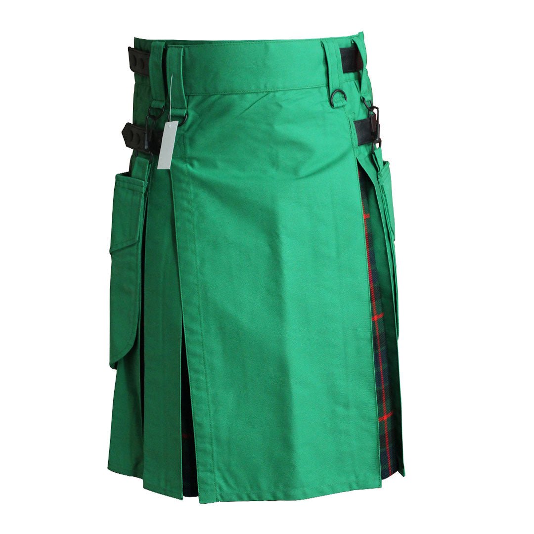 Hybrid Kilt for Men - Green Tartan Plaid Utility Kilt | Perfect for Renaissance Fairs, Scottish Weddings & Outdoor Adventures