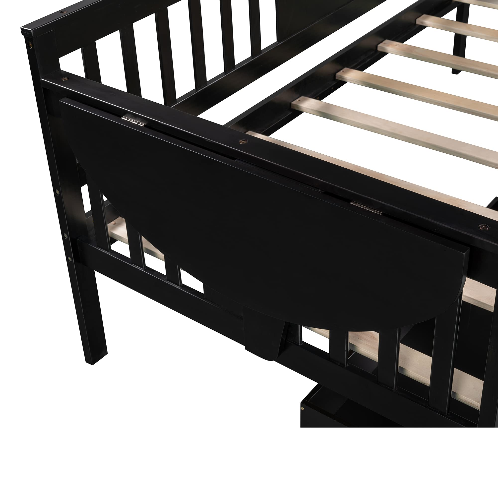 Solid Wood Daybed with 2 Folding Tables & 2 Drawers - Twin Size Multi-Functional Bed Frame for Kids, Teens & Guest Rooms - No Box Spring Needed - Perfect for Small Spaces, Sleepovers & Home Office Use