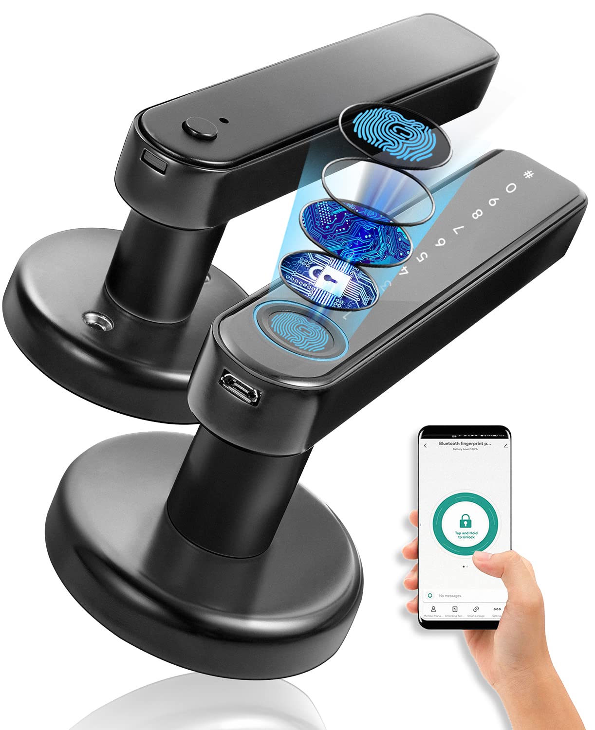 Smart Fingerprint Door Lock - Bluetooth APP Control, Keypad & Backup Key - Secure Keyless Entry for Home, Office & Apartment (Ideal for Front Doors, Rental Properties & Smart Homes)
