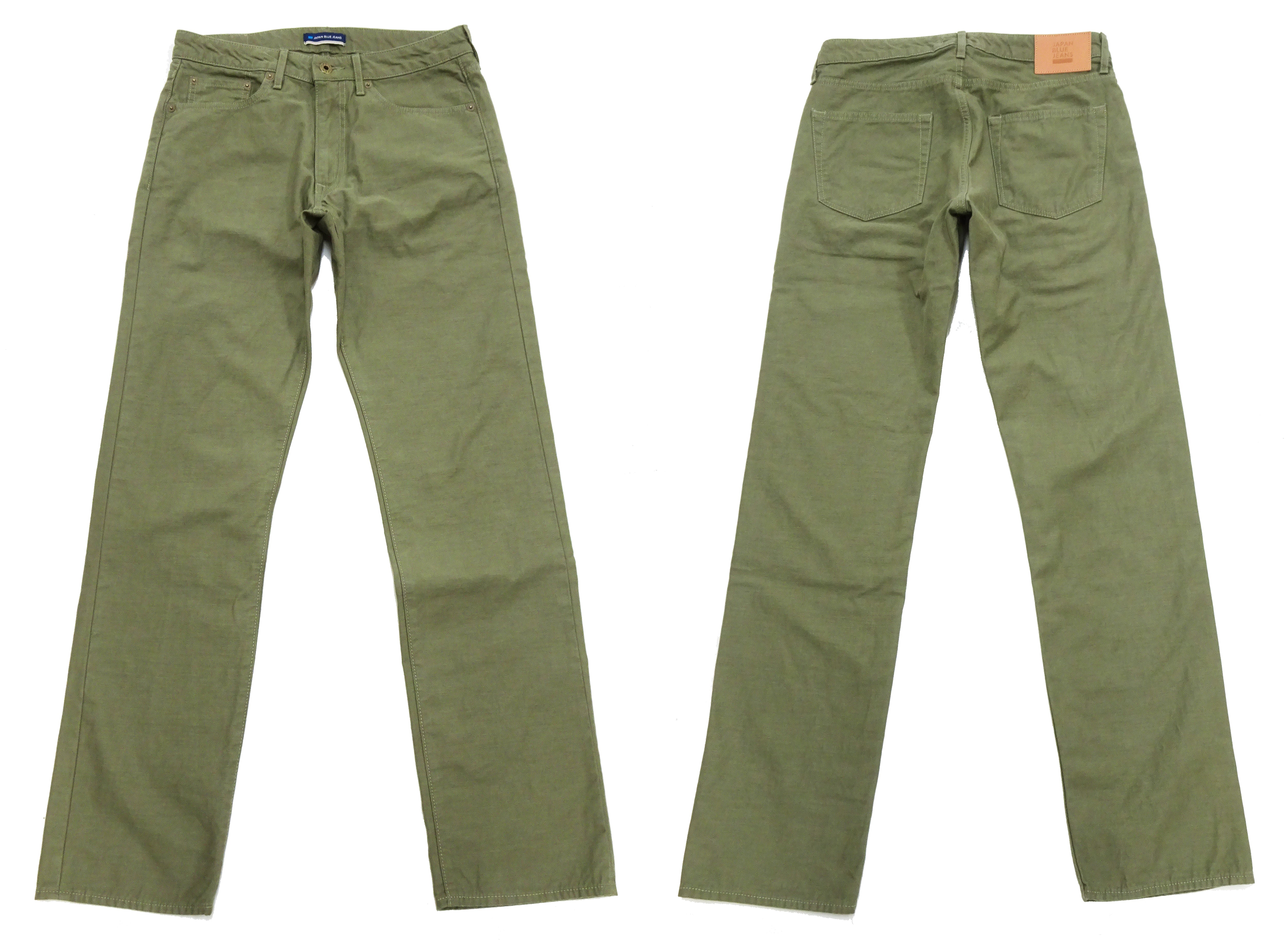 Japan Blue Jeans Men's Casual Pants - Sulfur Dyed Straight Leg Olive Trousers with Zip Fly (JBPT1410) | One Wash Denim for Everyday Wear & Street Style