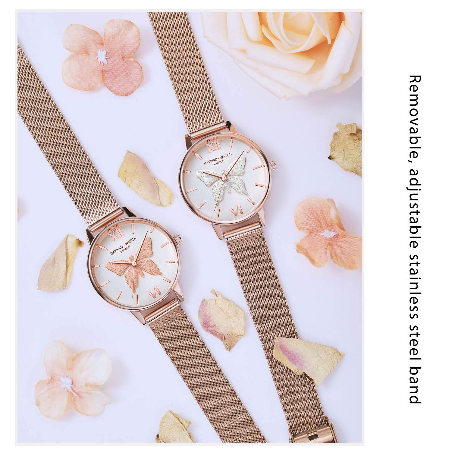 RORIOS Women's Stainless Steel Mesh Strap Watch with Butterfly Dial - Elegant Analog Quartz Wristwatch for Ladies | Perfect for Office, Party & Everyday Wear