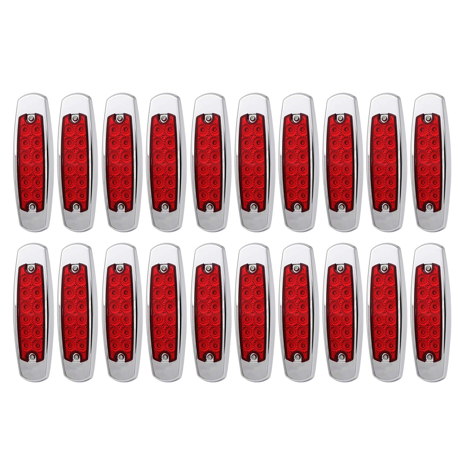 LedVillage 20 Pack 24V DC 6.4 Inch Ultra-Slim Red LED Clearance Lights - 12 Diodes, Sealed Flush Mount Side Marker Lights for Trucks, Trailers & Caravans - Extra Bright with Chrome Bezel (Perfect for Night Driving & Vehicle Safety)