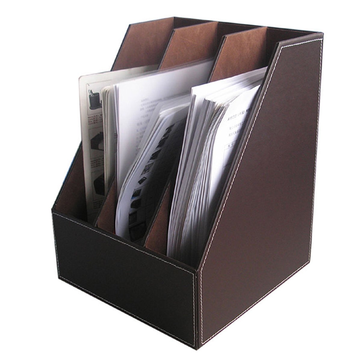 KINGFOM 8-Piece PU Leather Desk Organizer Set - Magazine File Holder, Stackable Paper Tray with Drawer for Home, Office & School (Brown) - Perfect for Organizing Documents, Stationery & Office Supplies