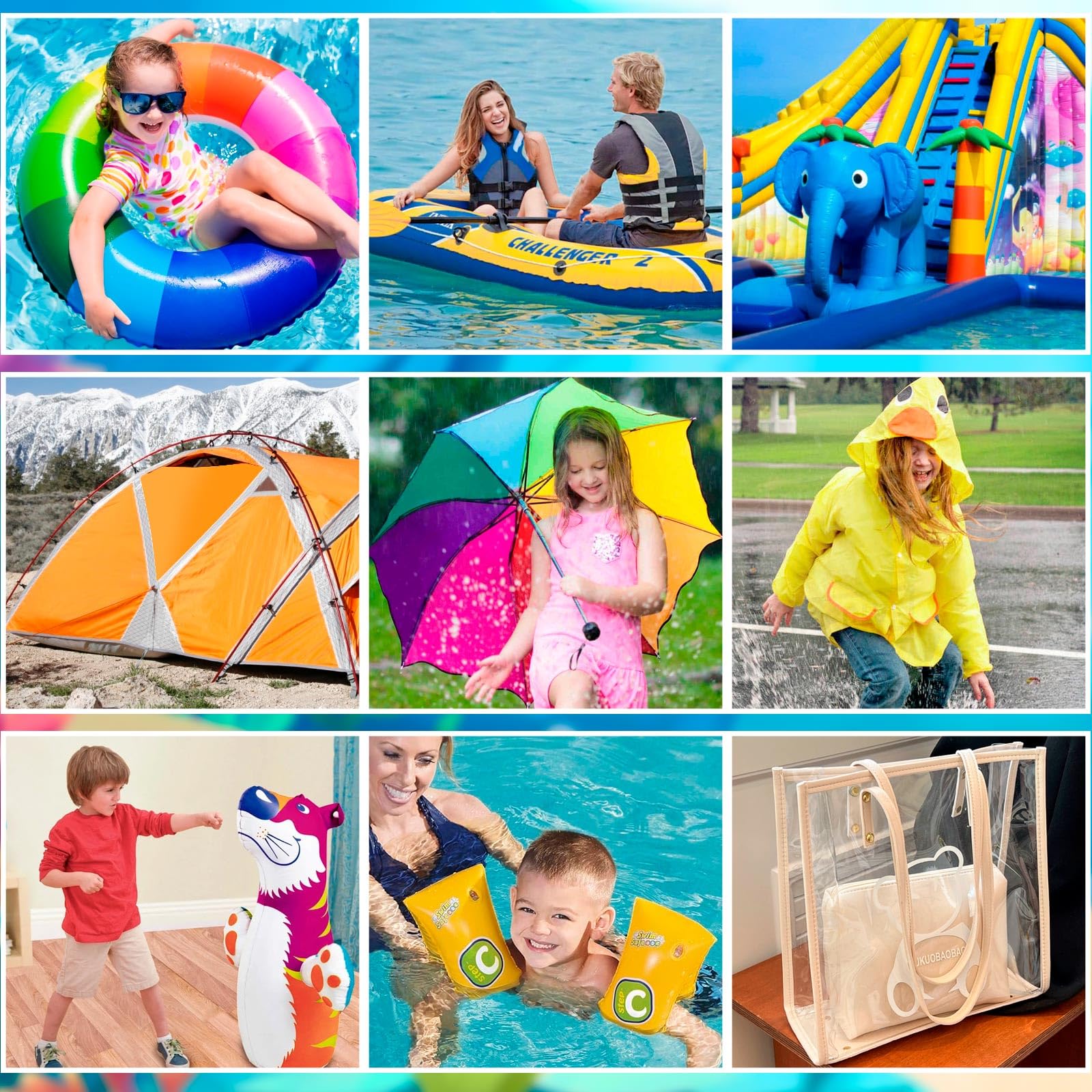 5 Pcs TPU Pool Repair Patch Kit - 21 x 30CM Waterproof Inflatable Repair Kit for Bounce House, Swimming Pool, Air Mattress, Inflatable Tent - Quick Fix for Leaks & Tears (Ideal for Outdoor Water Activities, Camping, and Pool Parties)