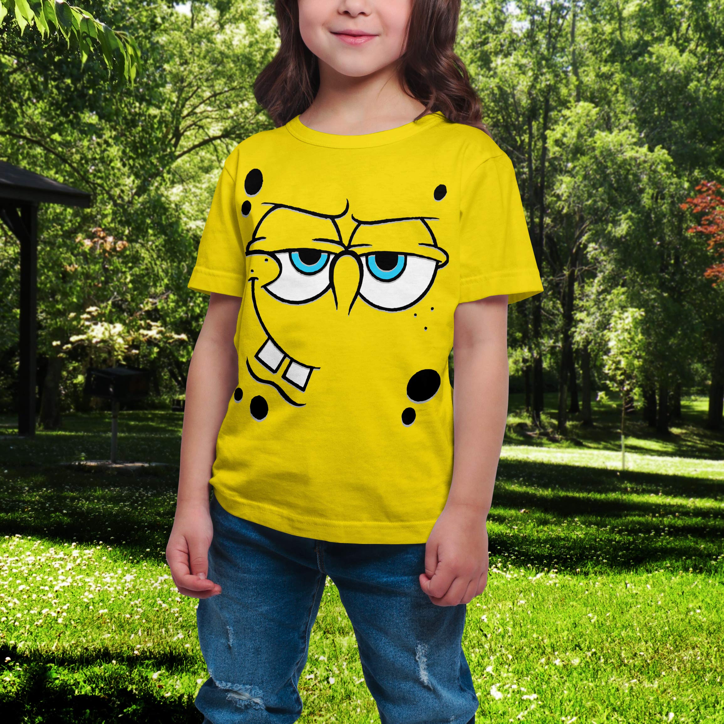 Spongebob Squarepants Angry Face Large Character Costume T-Shirt for Kids & Youth - Medium Yellow | Fun Cartoon Cosplay, Birthday Party Outfit, Halloween Costume