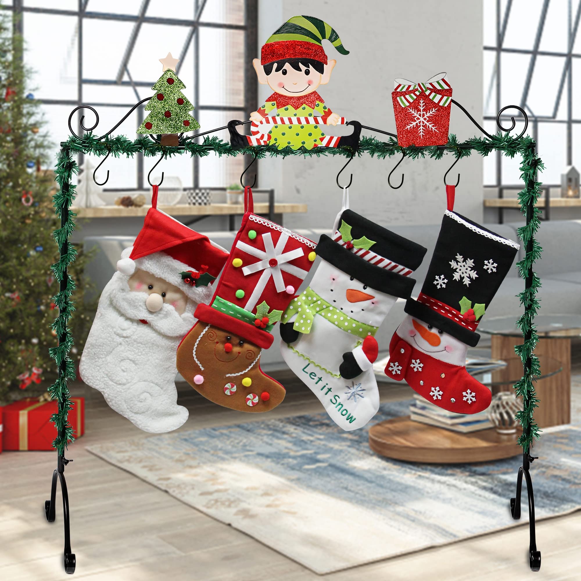 FORUP Christmas Stocking Holder Stand Hangers - 3 Pack Metal Elf Stocking Hooks for Fireplace Mantel, Holiday Decorations - Perfect for Xmas Tree, Gift Exchange & Family Gatherings