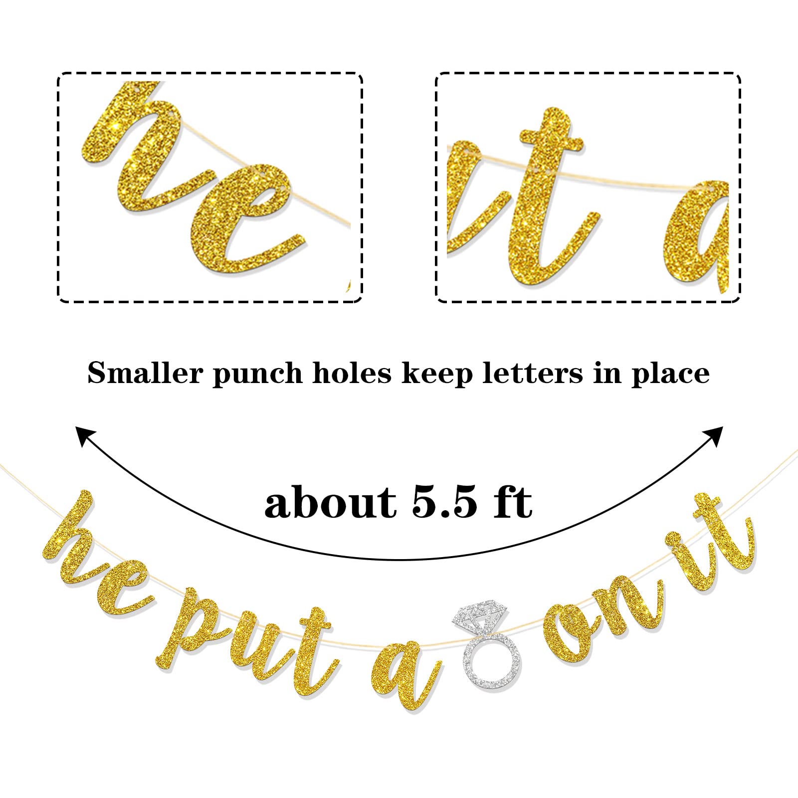 Gold Glitter 'He Put a Ring on It' Banner - Engagement Party Decor, Bachelorette & Bridal Shower Garland - Wedding Celebration Supplies - Perfect for Bridal Showers, Bachelorette Parties & Wedding Receptions