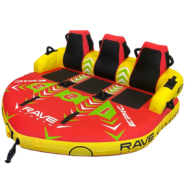Rave Sports Epic 3 Rider Towable Tube - Heavy Duty Inflatable Water Tube for Boating, Lakes & Beach Fun - Perfect for Family & Friends Water Sports Activities