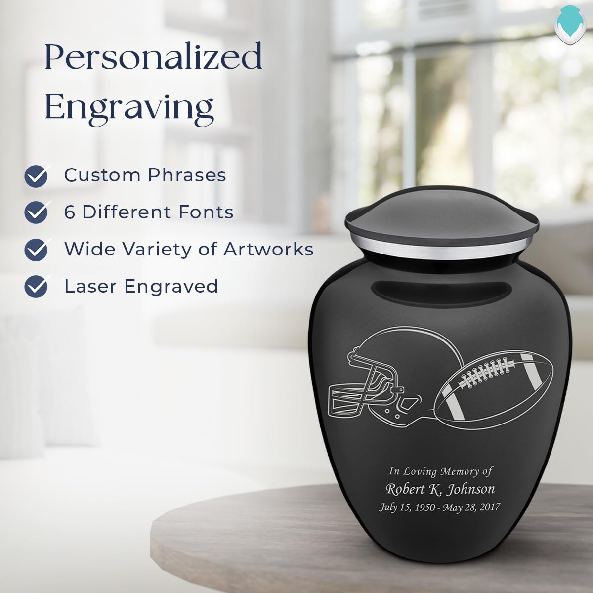 Personalized Football Cremation Urn for Ashes - Large Charcoal Funeral Urn for Men & Women with Double-Sided Engraving (Holds 200 lbs) - Perfect for Memorializing Sports Lovers & Honoring Loved Ones