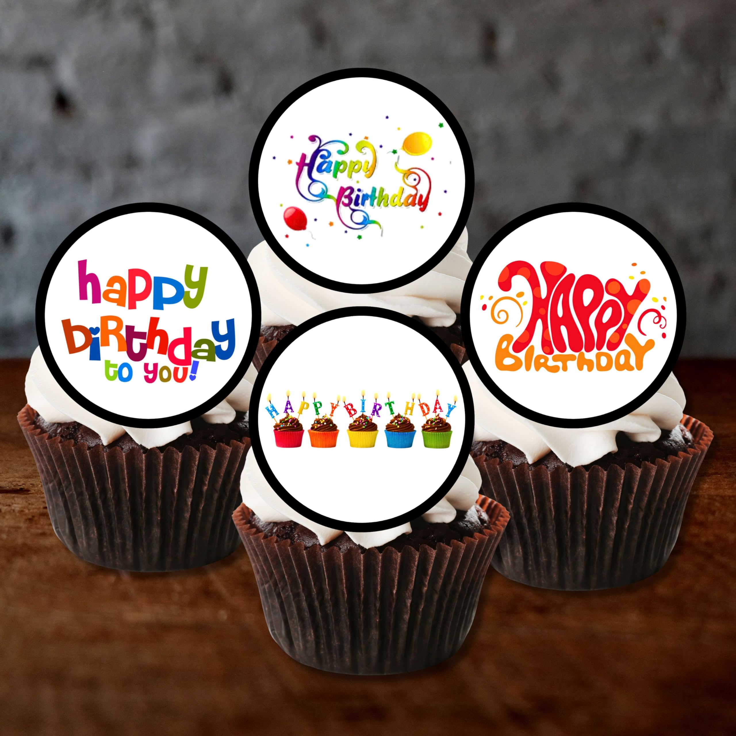 48 Happy Birthday Cupcake Toppers - Bright Mini Edible Cake Decorations for Girls & Boys (3cm) - Perfect for Birthday Parties, Baby Showers & Celebrations