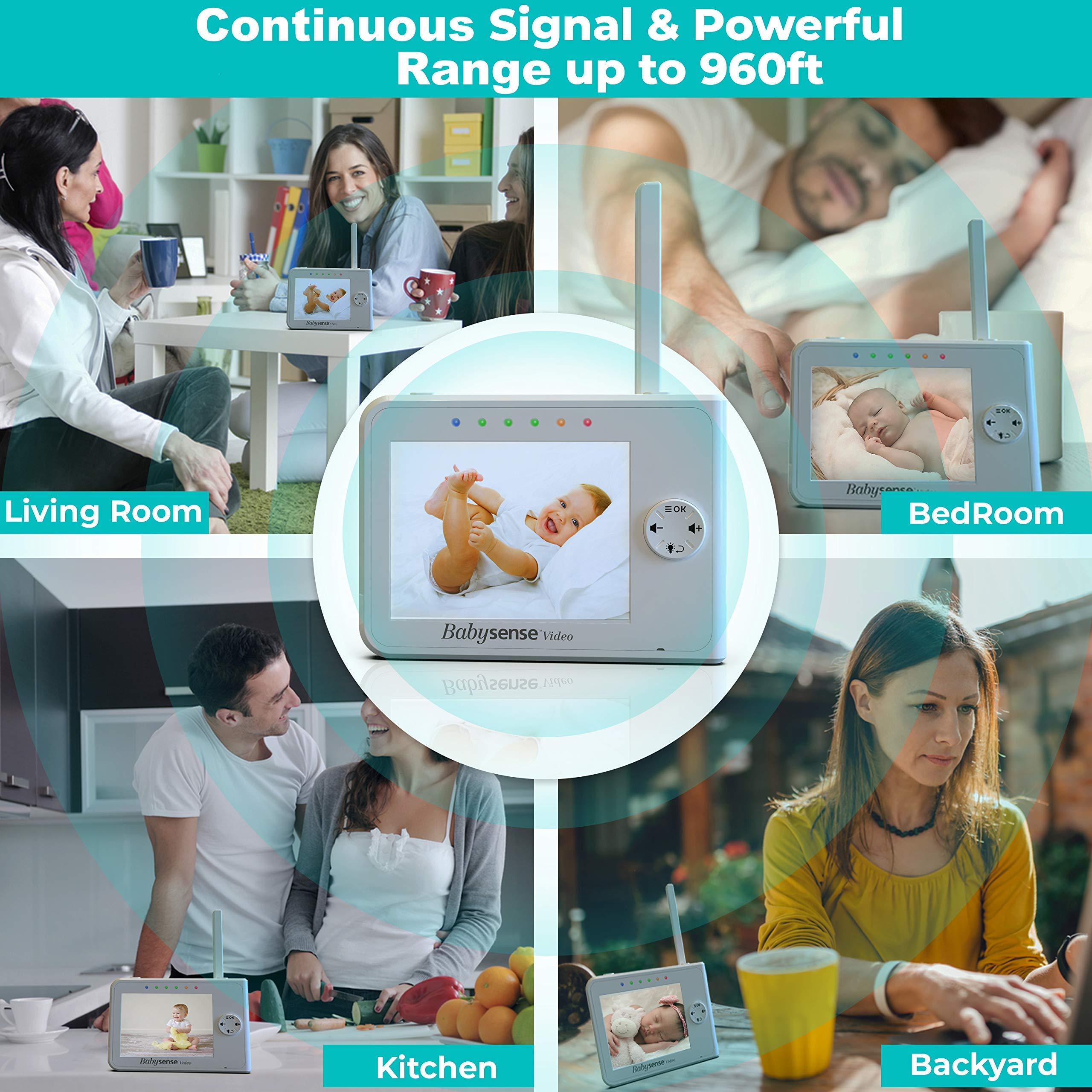 Babysense V35 HD Video Baby Monitor with Camera & Audio + Under Mattress Movement Sensor - 2-in-1 Baby Monitoring System for Nursery Safety | Night Vision, Two-Way Talk, Temperature Alert | Perfect for Newborns, Infants & Toddlers