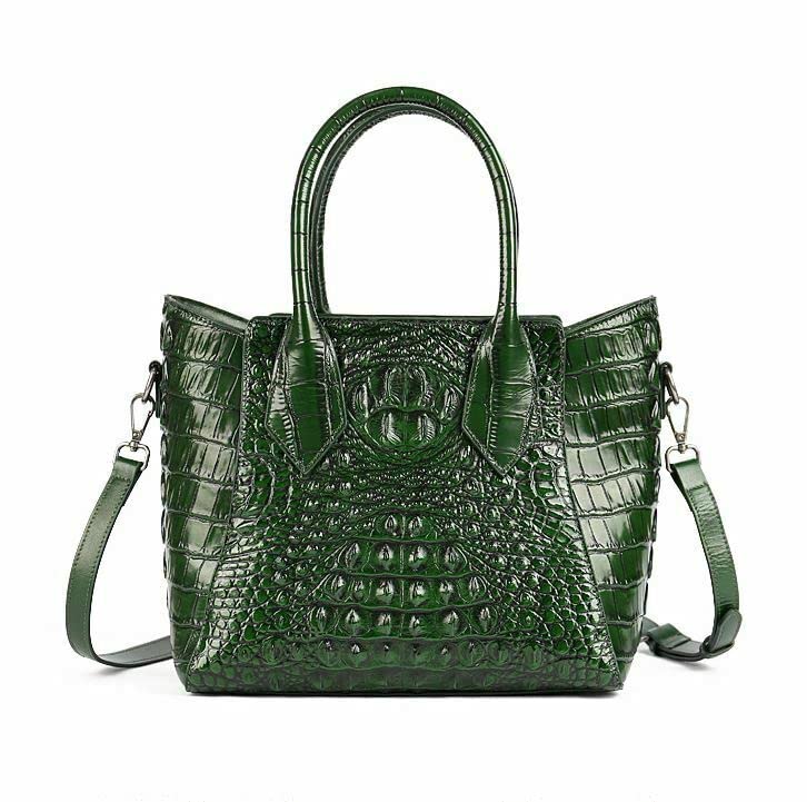 Genuine Cow Leather Shoulder Bag for Women - Vintage Crocodile Pattern Crossbody Purse & Tote Handbag - Perfect for Work, Travel, and Everyday Use