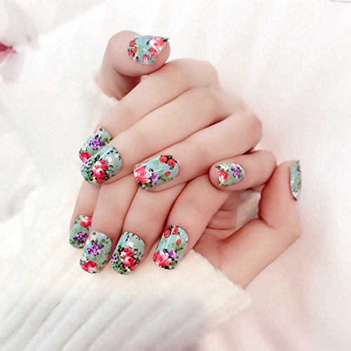 24pcs Short Acrylic False Nails with Gorgeous Peony Flower Design - Double Side Glue Sticker Included for Easy Application | Perfect for Weddings, Parties, and Special Occasions