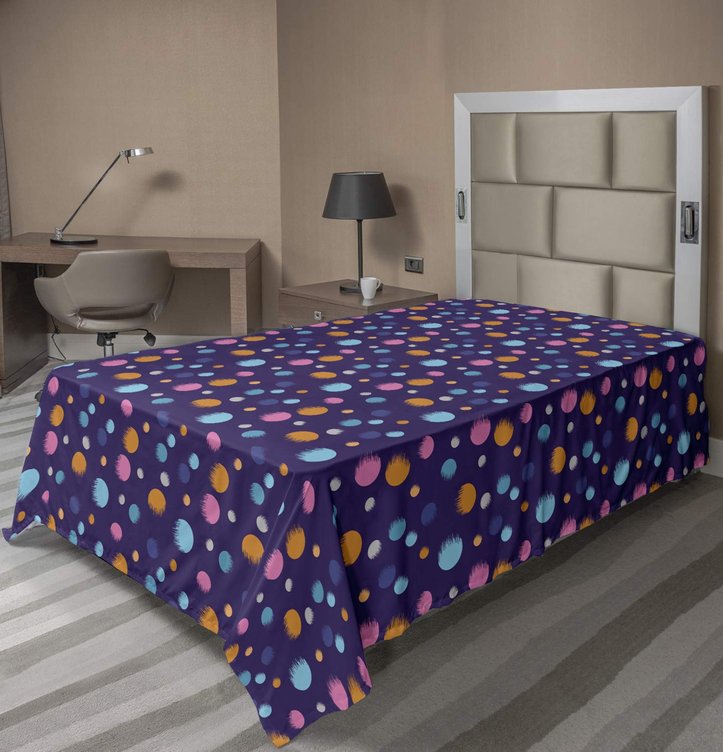 Ambesonne Space TwinXL Flat Sheet - Colorful Circular Planets & Cosmic Design, Soft & Comfortable Decorative Bedding for Kids & Adults - Perfect for Space-Themed Bedrooms, Dorms & Gift Giving (Indigo Multicolor)