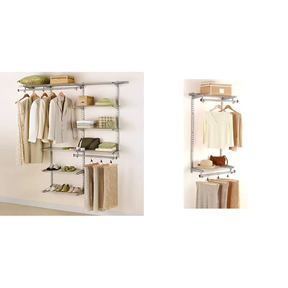 Rubbermaid Configurations Deluxe Custom Closet Organizer Kit - 3 to 6 Feet Walk-In Closet System with Shelves & Hanging Rods - Titanium Finish (FG3H8800TITNM) + Add-On Shelving & Clothes Hanging Kit (FG3H9200TITNM) - Perfect for Bedroom, Walk-In Closet & Home Organization