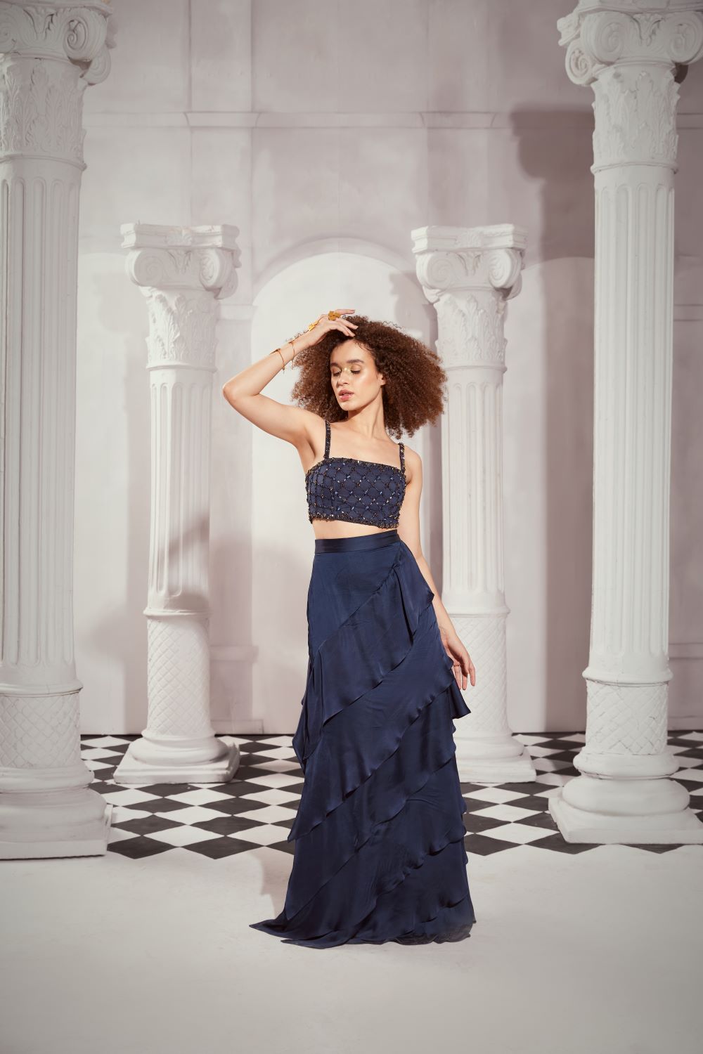 Elegant Navy Blue Embellished Top with Stone Details for Women - Perfect for Parties, Dates & Special Occasions