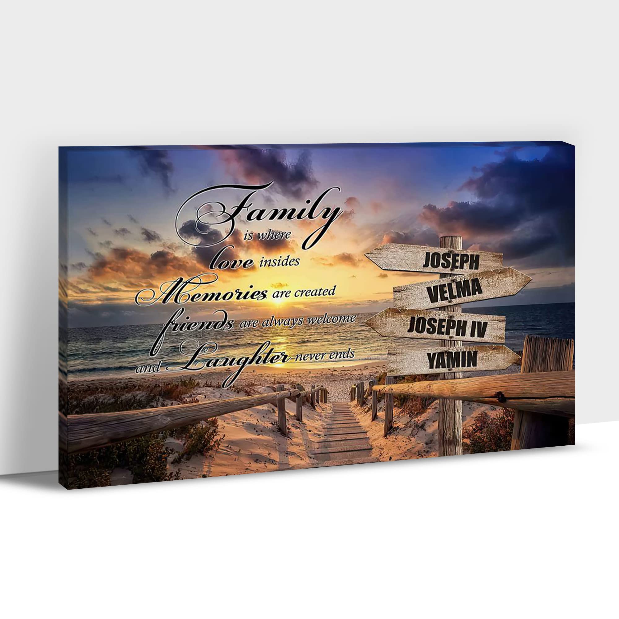 Personalized Beach Wall Art - Custom Name Sign Canvas for Coastal Home Decor, Family Quotes & Seascape Theme Framed Painting (28
