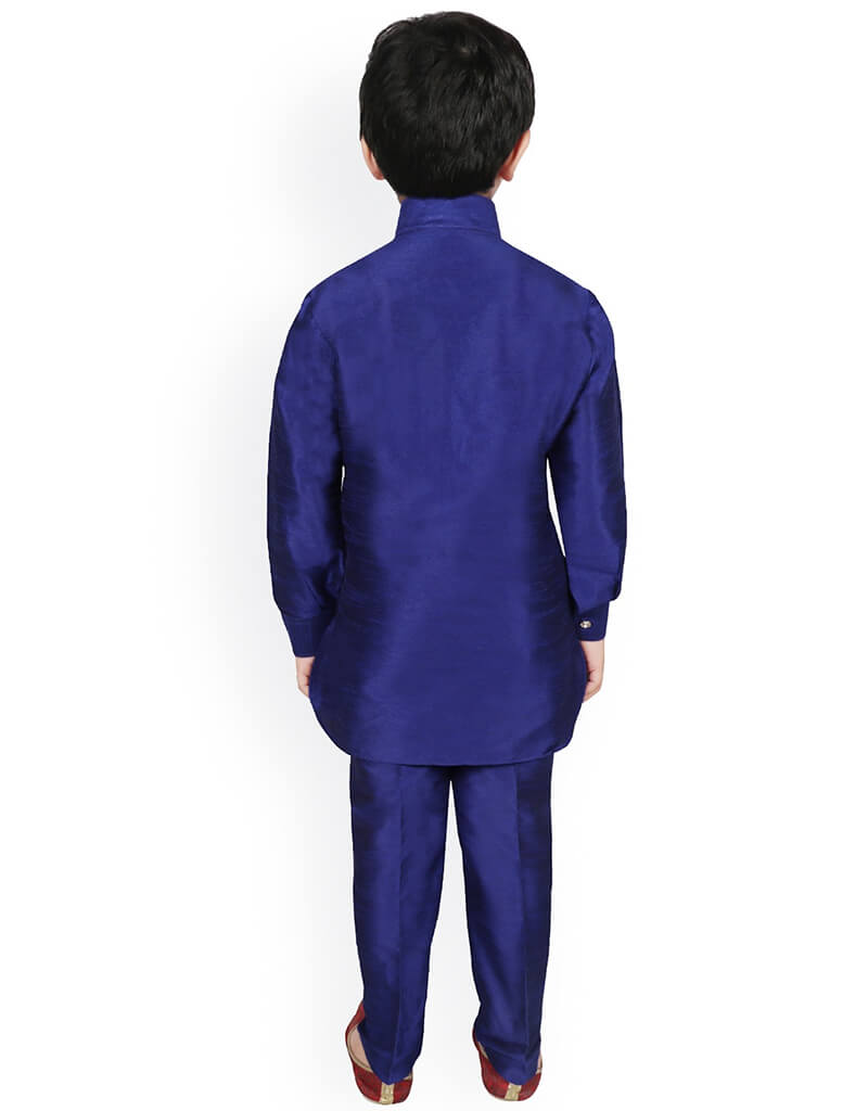 Blue Kurta Pajama Set - Premium Dhupion Silk Indian Ethnic Wear for Men - Perfect for Weddings, Festivals & Special Occasions