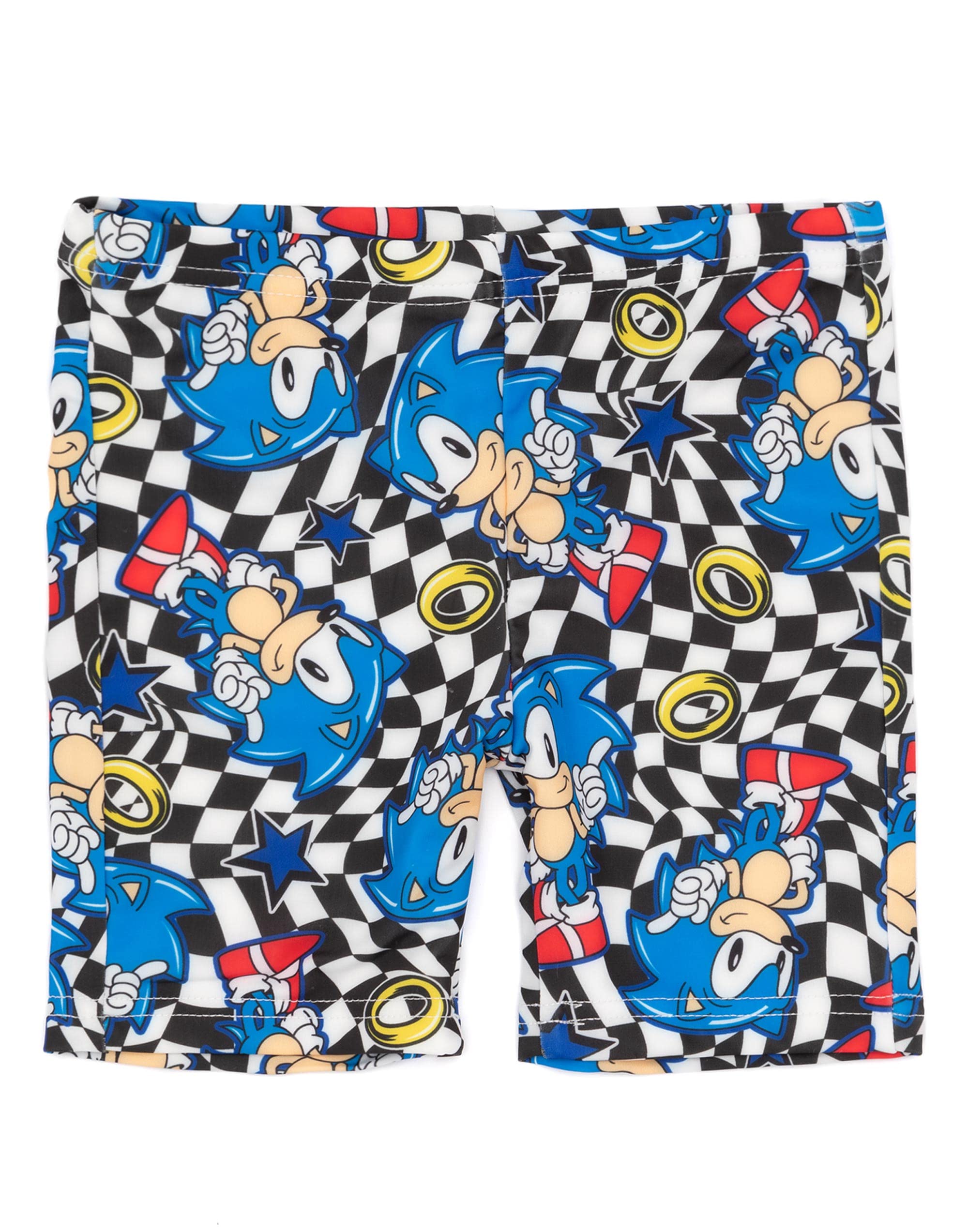 Sonic The Hedgehog Boys Swimwear Set - Blue 2-Piece Rash Guard & Swim Trunks with Racing Checkers Design | Kids Swimming Costume for Pool, Beach & Water Play