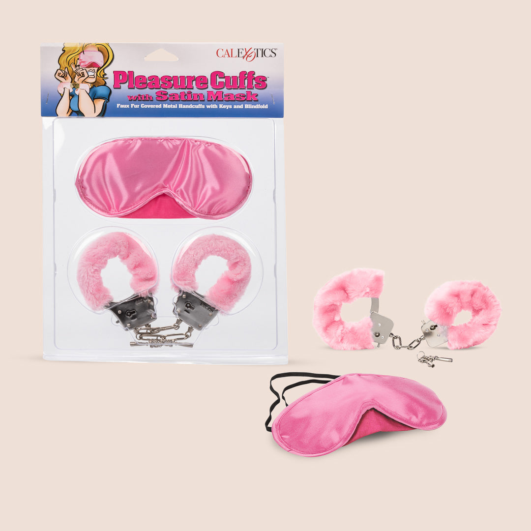 Satin Pleasure Cuffs & Blindfold Set - Soft Fluffy Handcuffs for Couples, BDSM, Role Play & Sensual Bondage - Perfect for Valentine's Day, Anniversary & Romantic Nights