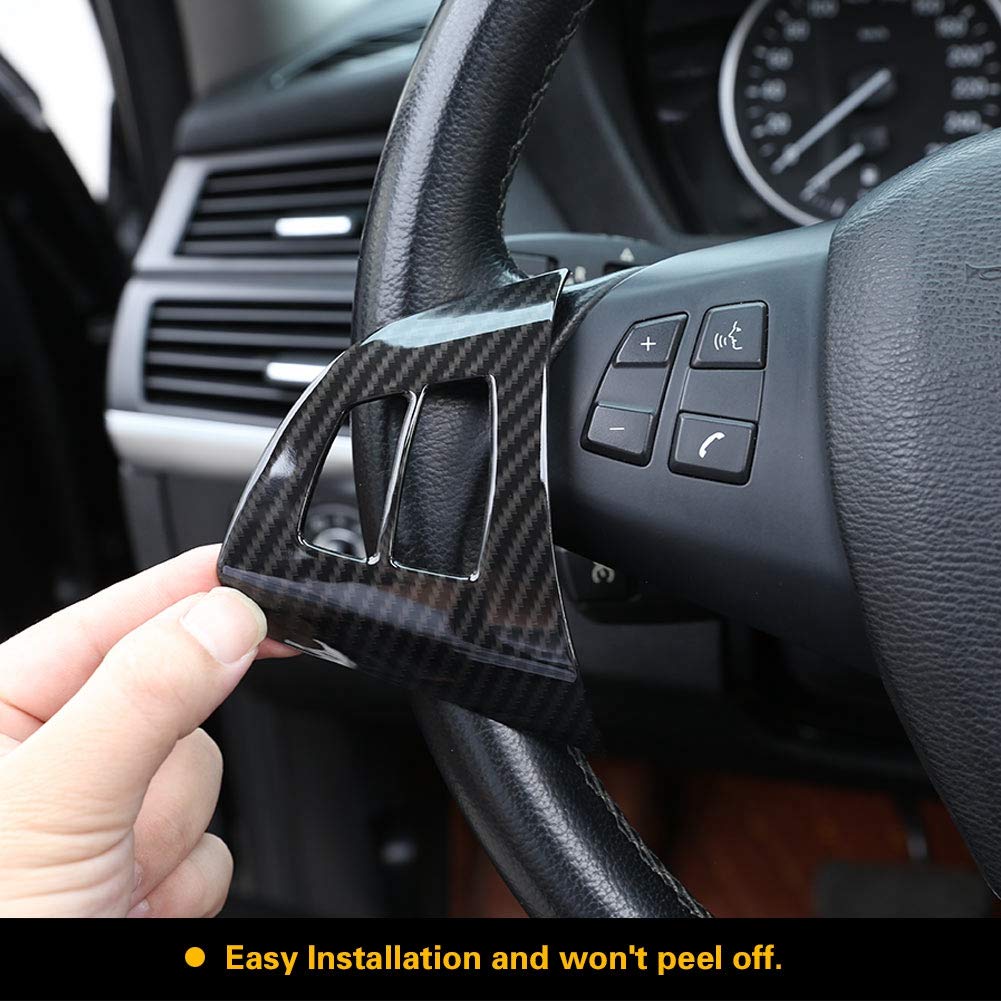 Carbon Fiber Steering Wheel Button Trim Cover (2pcs) - Compatible with BMW X5 E70 2008-2013 Models - Upgrade Interior & Enhance Driving Experience