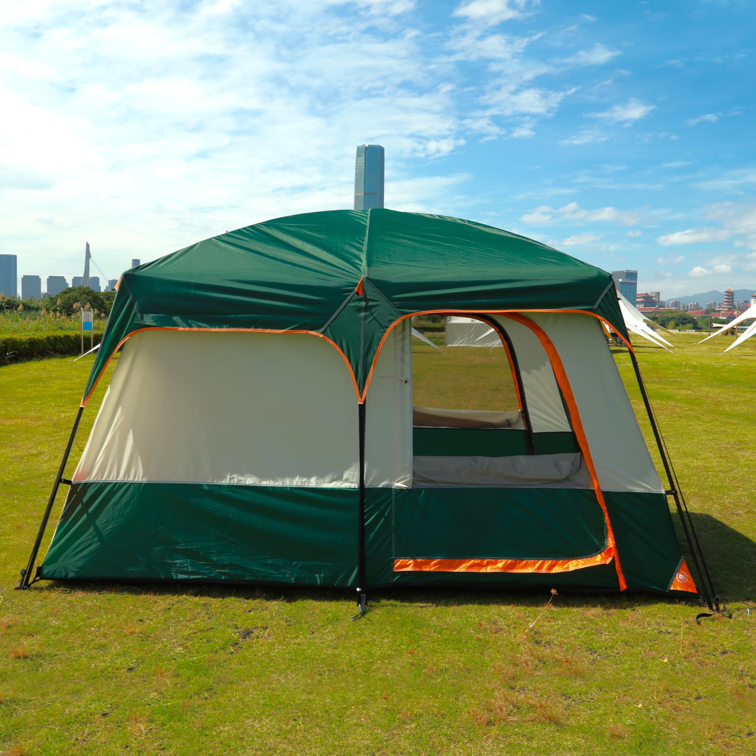 KTT Large Family Cabin Tent for 6-8 People - Waterproof Straight Wall Design with 3 Doors & 3 Mesh Windows - Spacious Outdoor Camping Tent for Picnics, Family Gatherings & Friends Trips - Perfect for Backyard, Beach & National Park Adventures