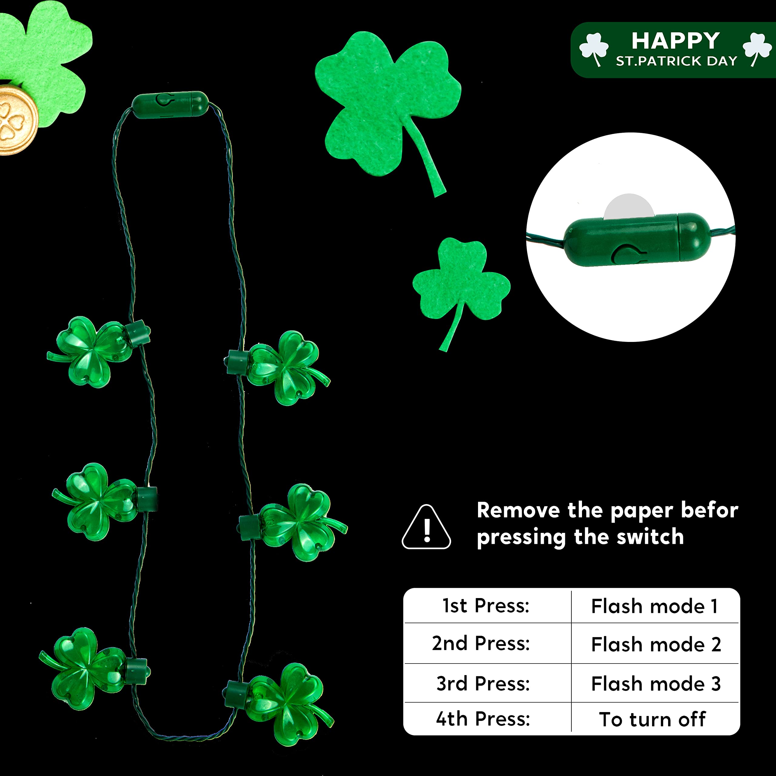 JOYIN 6 Pack LED Shamrock Necklaces - Glow in The Dark Green Lucky Clover Pendants for St. Patrick's Day Party Favors, Decorations & Irish Themed Events - Perfect for Parades, Pub Crawls & Celtic Celebrations