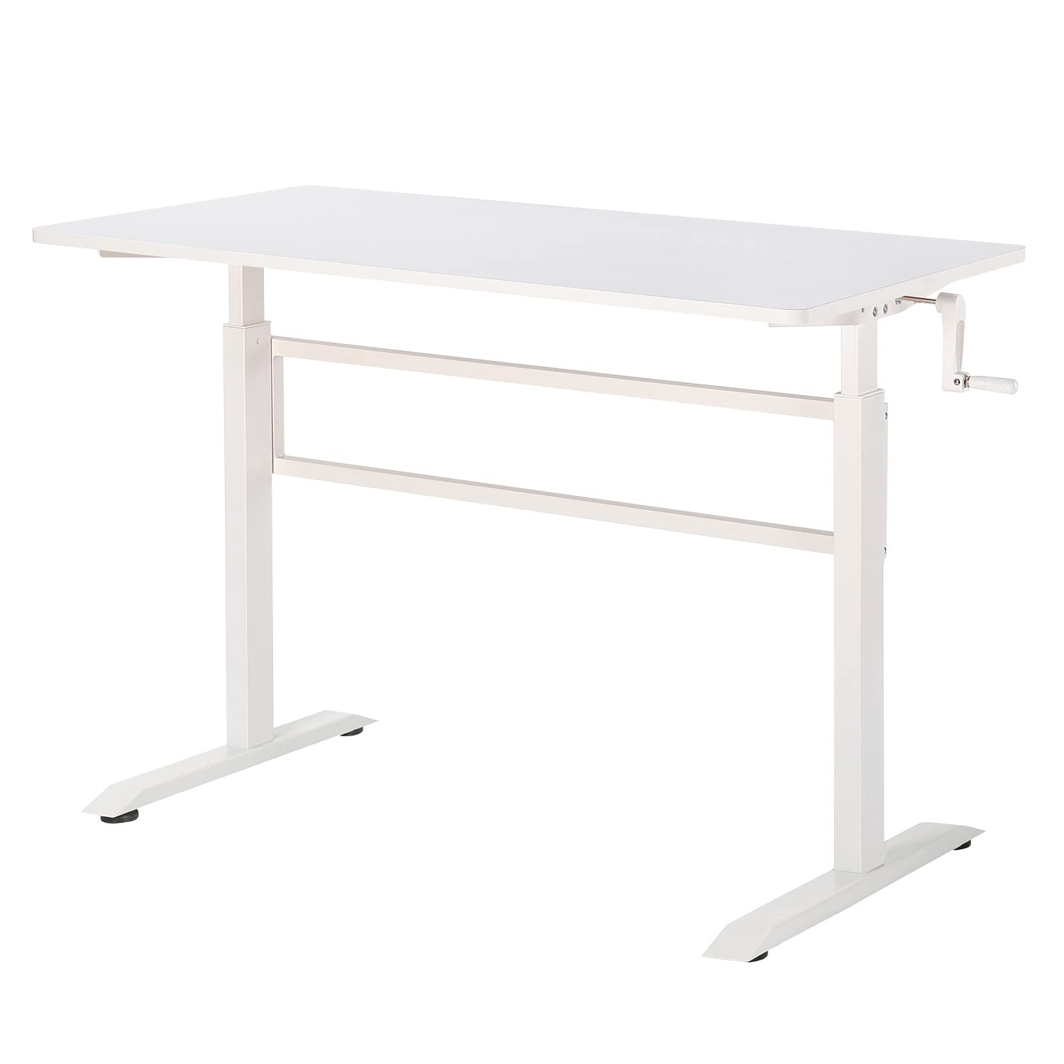 UNICOO 48 x 24 Inches Manual Standing Desk - Heavy Duty Adjustable Height Computer Workstation with Crank Mechanism & Headphone Hook (White, SYK01) | Perfect for Home Office, Gaming Setup & Ergonomic Workspace