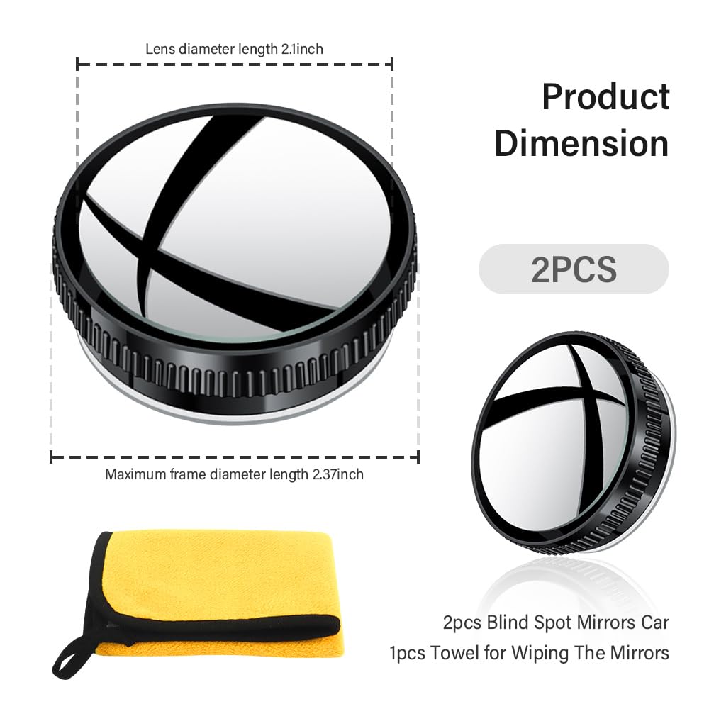 2PCS Universal Car Blind Spot Mirrors - 360° Adjustable Suction Cup Convex Mirror, HD Fish Eye Design for Enhanced Visibility - Perfect for Cars, SUVs, Trucks (Black) - Ideal for Parking, Lane Changing & Safe Driving