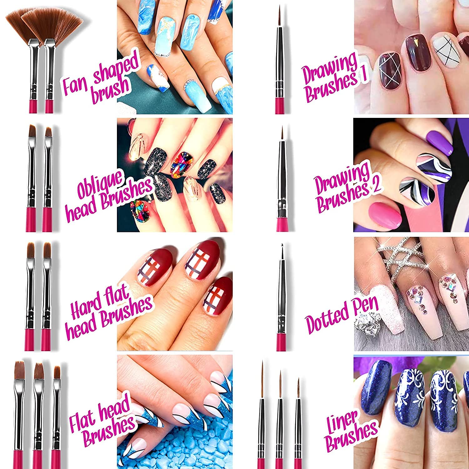 15 Pcs Professional Nail Art Brush Set - Dotting Tools, UV Polish Brushes for Acrylic Nail Design, Painting & Drawing | Perfect for Salon, Home Manicure & DIY Nail Art