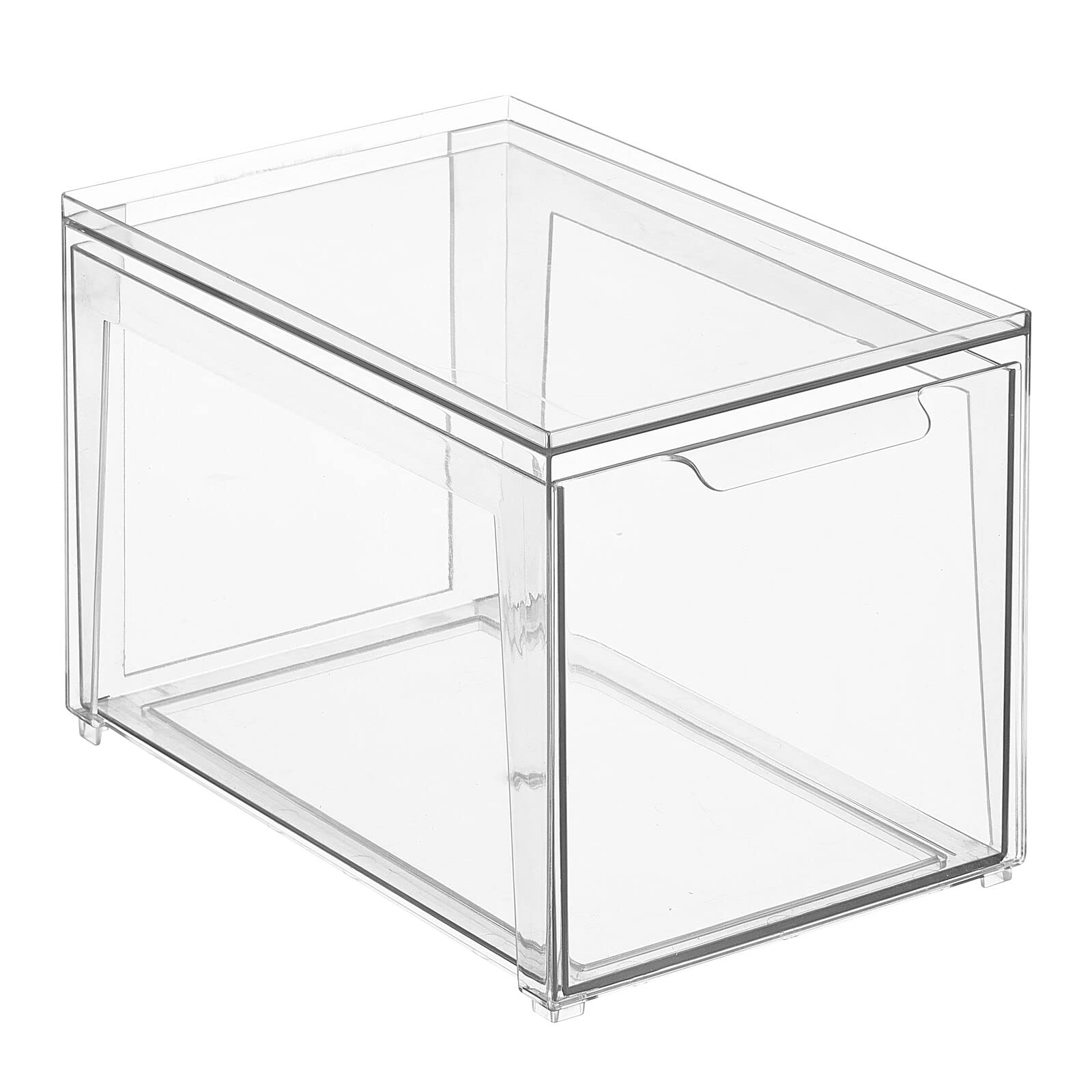 mDesign Plastic Stackable Closet Storage Organizer Bins with Pull-Out Drawer - Clear Space-Saving Solution for Cabinet, Desk, Shelf, Cupboard & Dresser Organization - Lumiere Collection - Perfect for Bedroom, Bathroom & Office Storage Needs