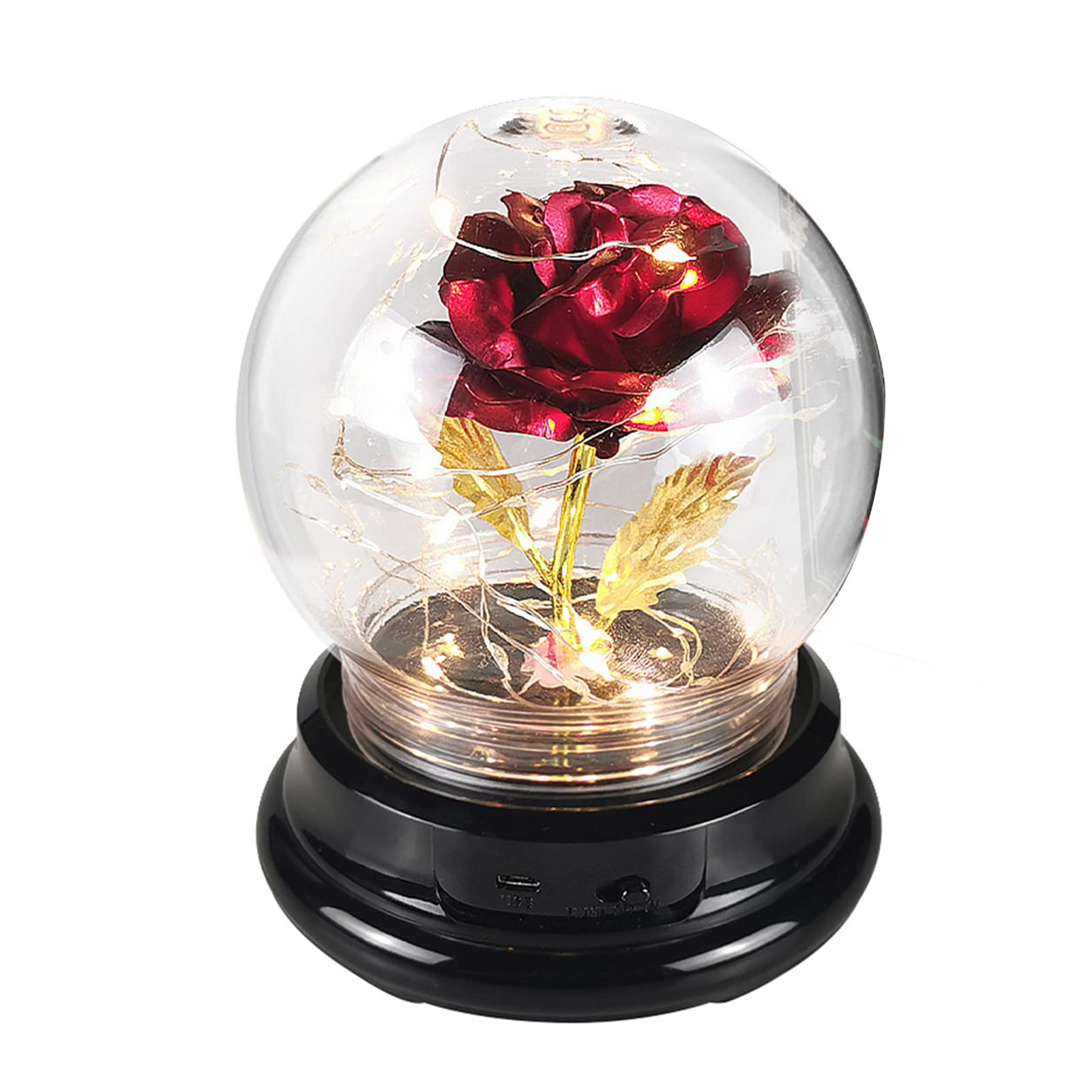 Eternal Rose in Glass Dome - Romantic LED Rose Gift for Valentine's Day, Anniversary & Special Occasions | Beautiful ABS Artificial Flower with Eye-Catching Light | Perfect Home Decor, Wedding Centerpiece & Thoughtful Present - Red