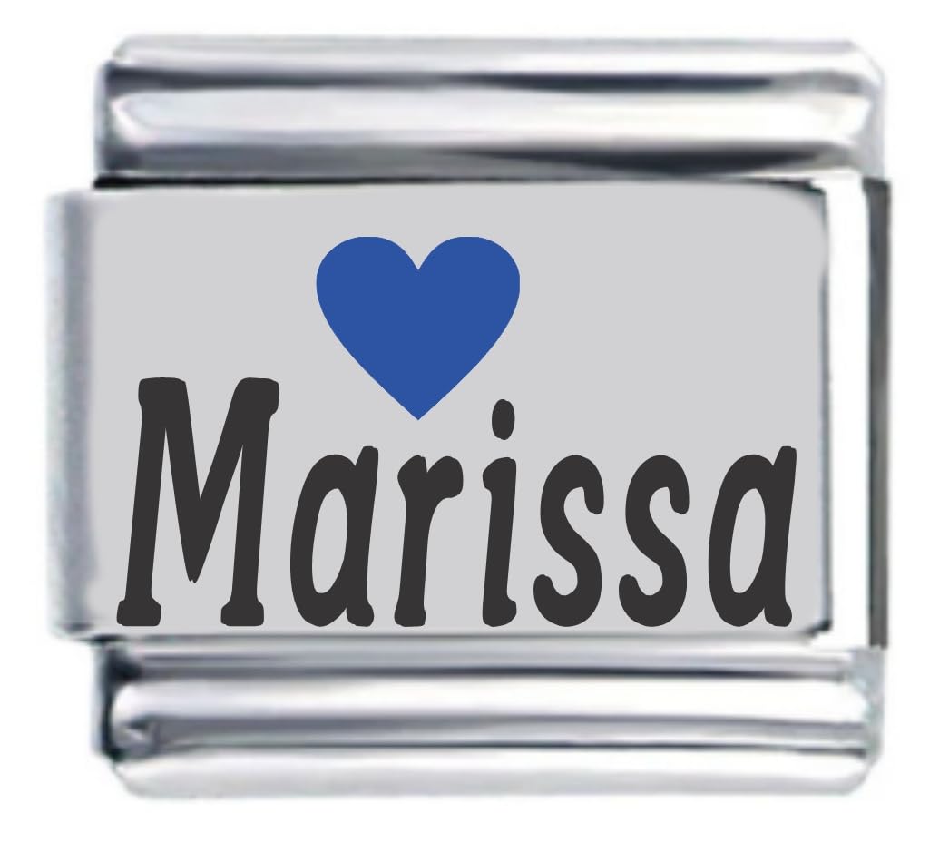 Marissa Dark Blue Heart Laser Engraved Italian Charm Link Bracelet - Personalized Name Jewelry Gift for Women, Best Friend, Sister - Perfect for Anniversaries, Birthdays, Valentine's Day