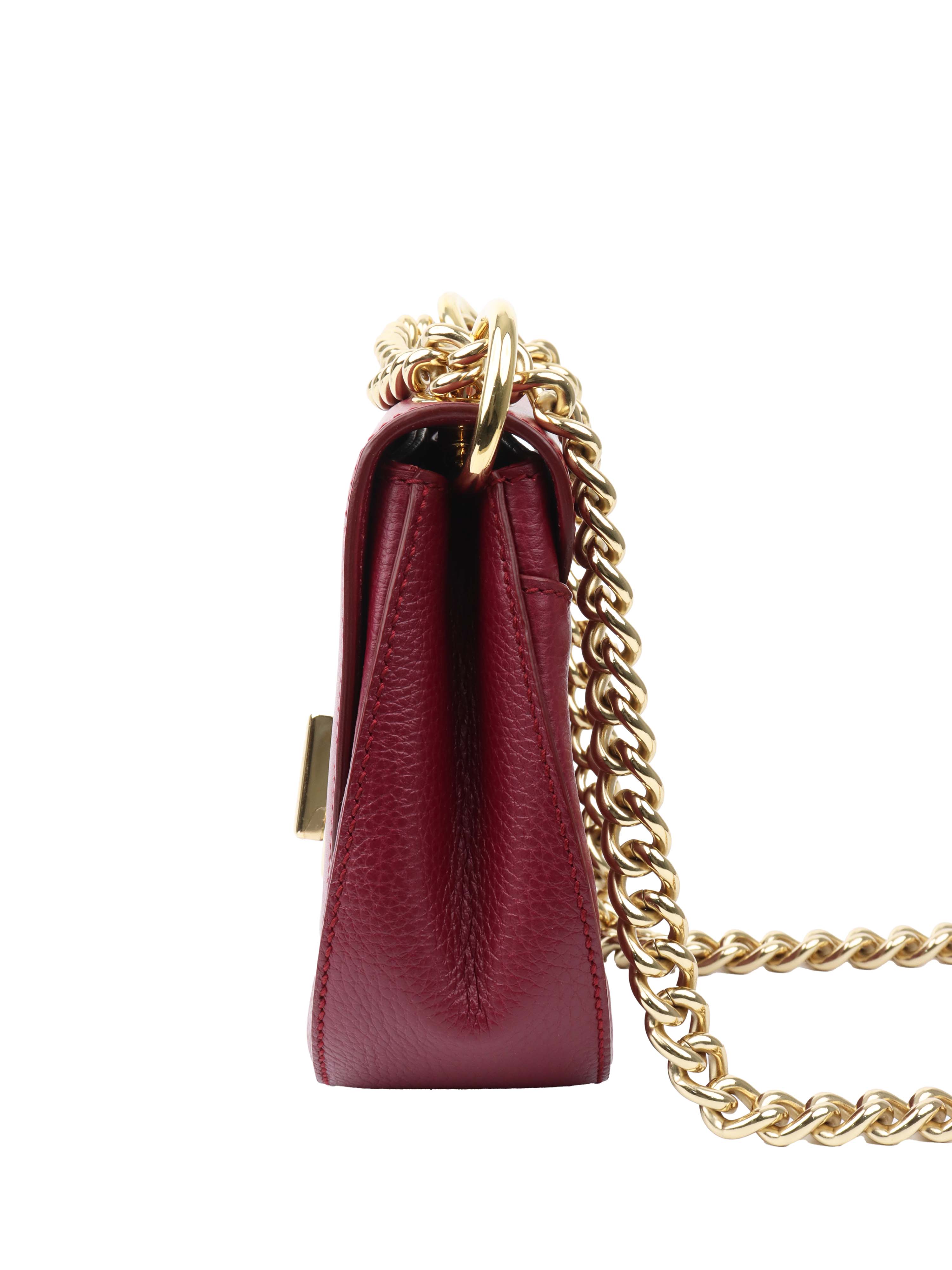 Dolce & Gabbana Burgundy Leather Chain Shoulder Bag for Women - Luxury Designer Crossbody Purse for Evening Parties, Date Night & Special Occasions