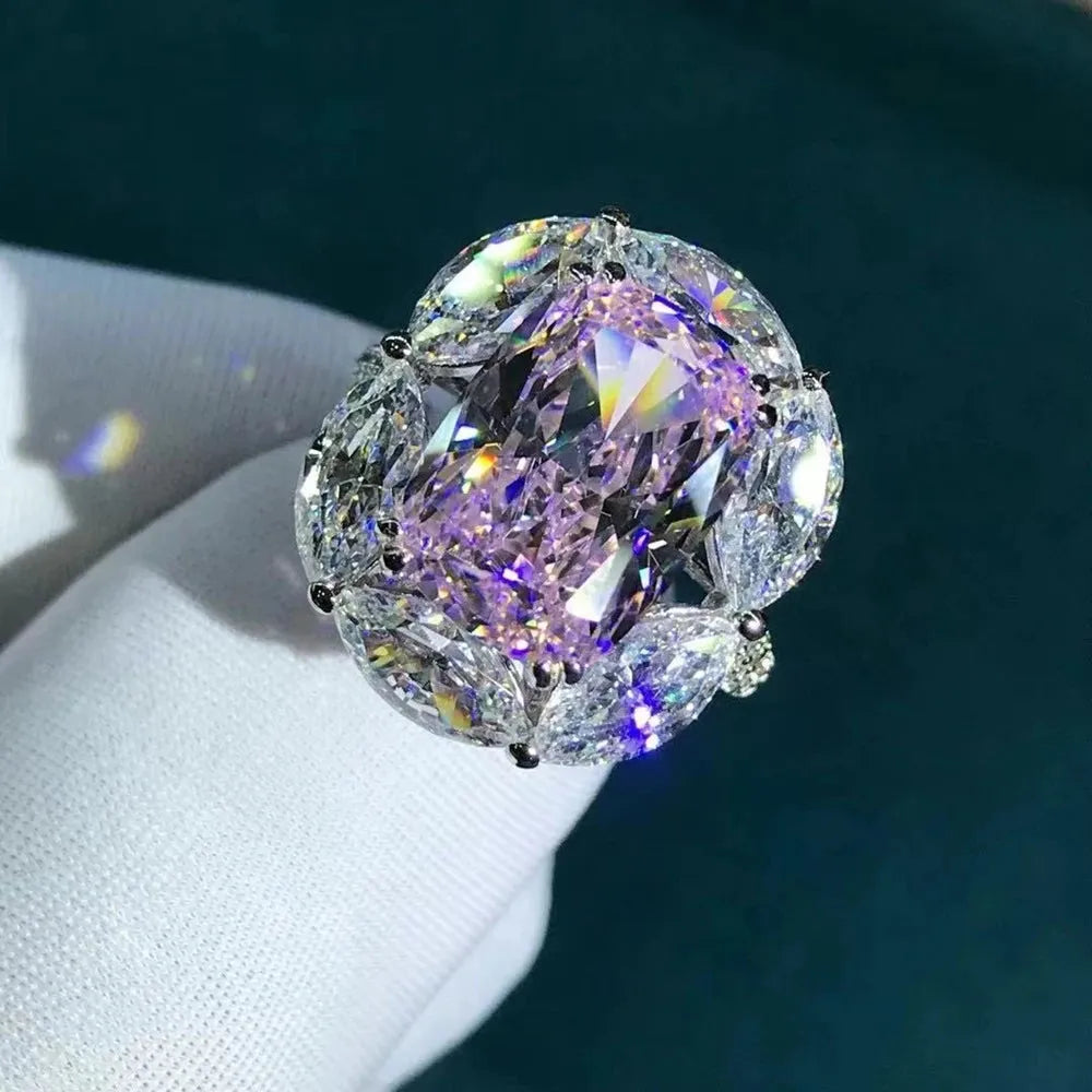 WUIHA Luxury 925 Sterling Silver 3EX Cushion Cut 6CT VVS Pink Created Moissanite Engagement Ring | Fine Jewelry for Wedding, Proposal & Anniversary Gifts