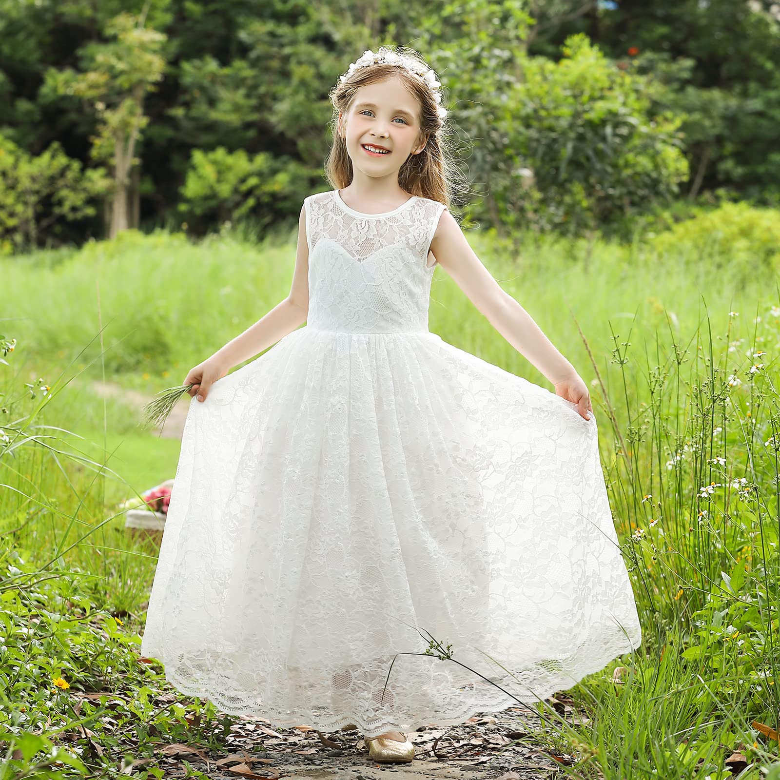 Doragirl Flower Girls Dress Princess with Lace Sleeves - Wedding Party Bridesmaid Dresses, Formal Pageant Gown for First Communion, Baptism, Tea Party & Special Occasions - Perfect for Birthday Celebrations, Photoshoots, and Holiday Events