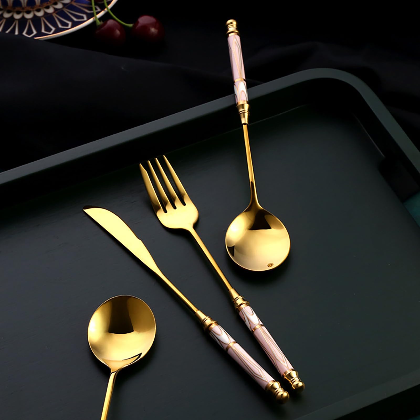 20-Piece Pink Silverware Set with Ceramic Handle - Premium Food Grade Stainless Steel Flatware Set for 4 People - Mirror Polished Cutlery - Dishwasher Safe - Perfect for Dinner Parties, Weddings & Everyday Dining