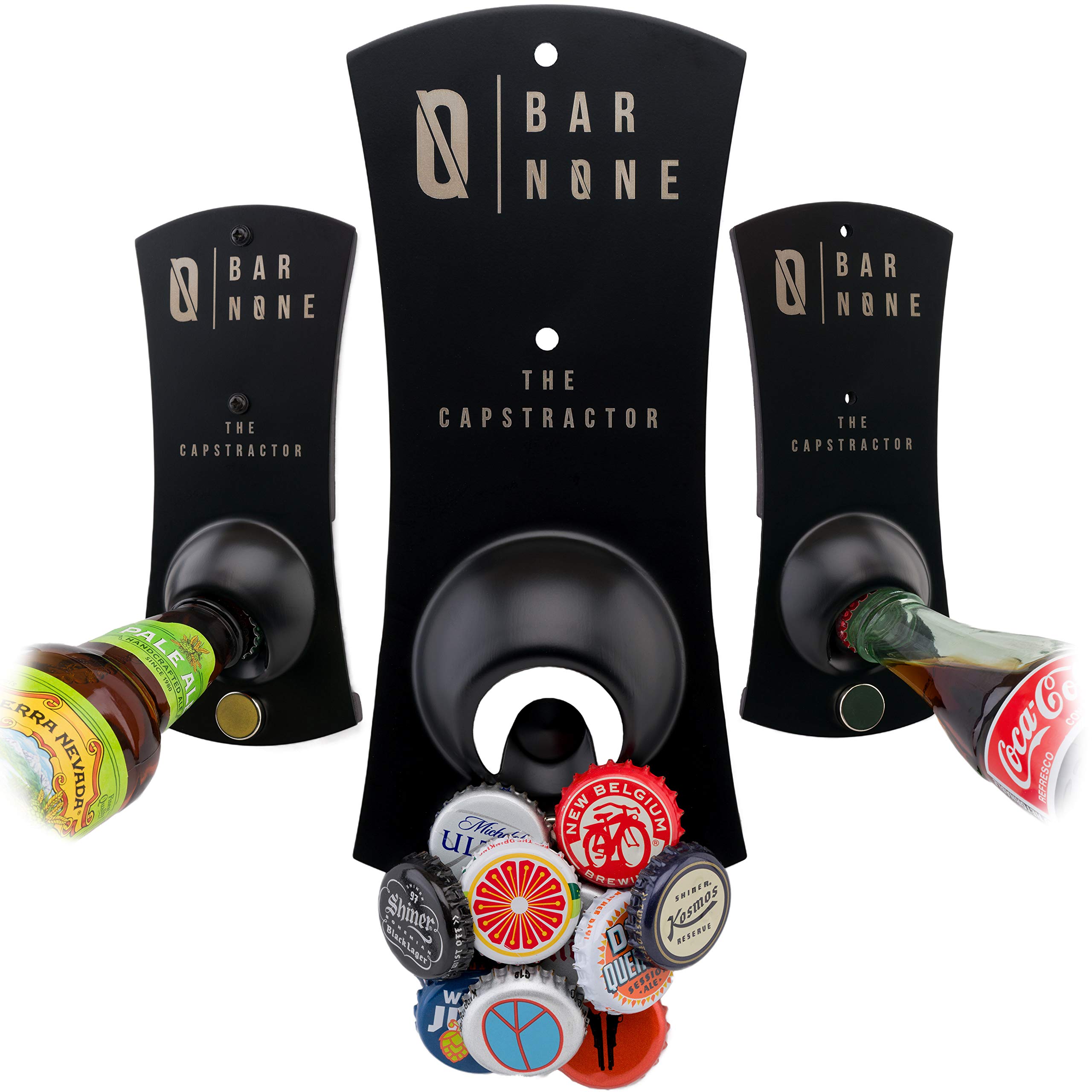 BAR NONE The Capstractor - Magnetic Fridge Bottle Opener | Wall Mounted Beer Bottle Opener with Strong Magnet for Refrigerator, Kitchen, Bar & Home Use | Perfect for Bartenders, Parties & Everyday Convenience (Black, 1 Pack)