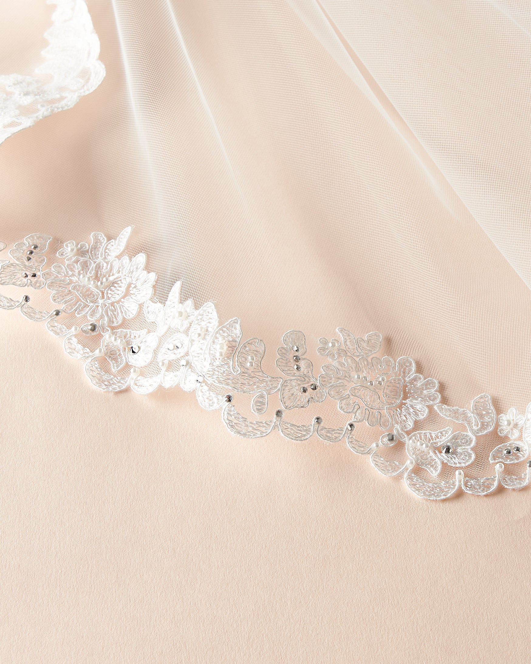 Elegant Sasha Lace Wedding Veil with Beaded Edge - Perfect for Bridal Ceremony, Photoshoot & Special Occasions