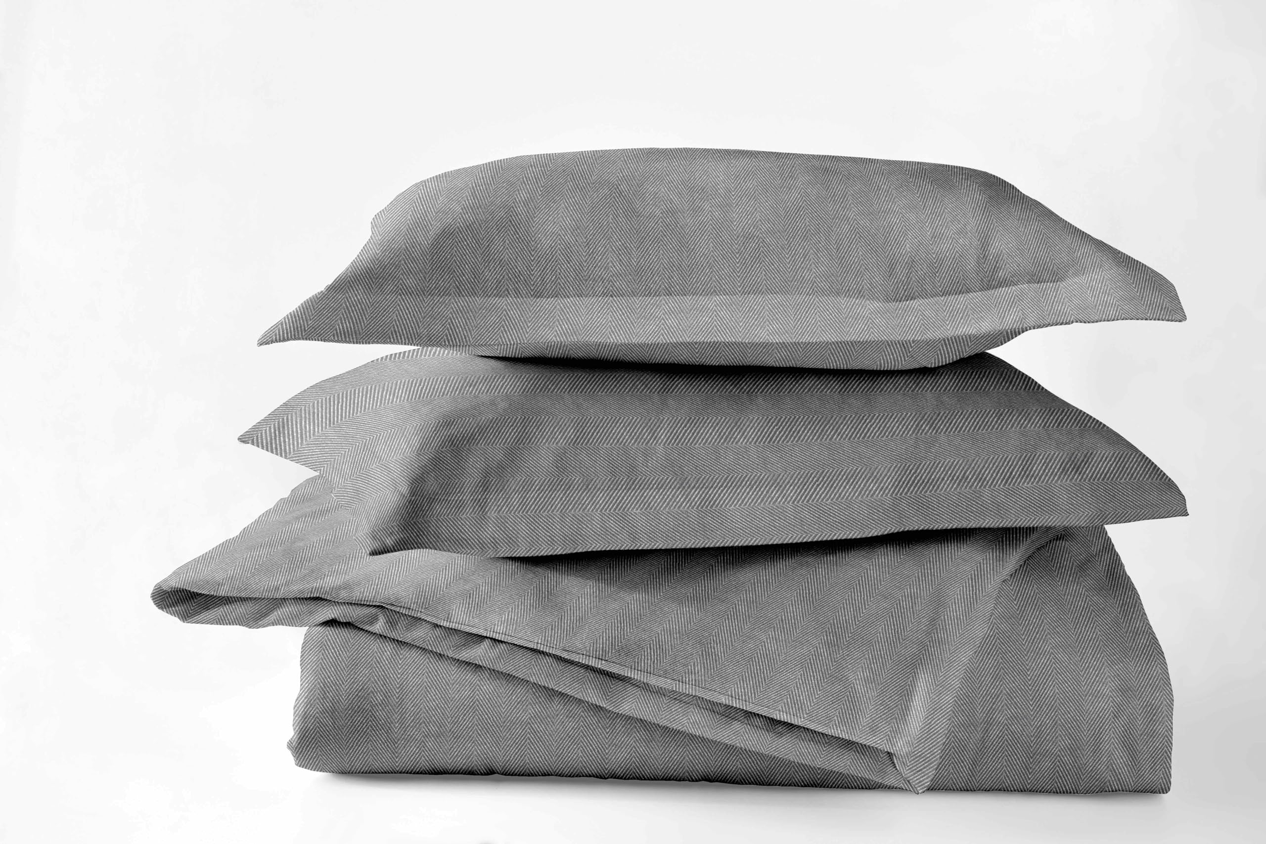 Premium German Flannel Sheets & Pillowcases Set - 4 Piece King Size (Gray Herringbone) - Ultra Soft & Warm Bedding for Winter - Perfect for Cozy Nights & Cold Weather Comfort