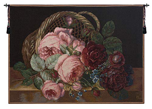Charlotte Home Furnishings Black French Floral Tapestry Wall Hanging - 28x38 Inch Silk Basket of Flowers Wall Art Decor, Viscose Cotton Polyester Blend for Living Room, Bedroom & Dorm Decoration